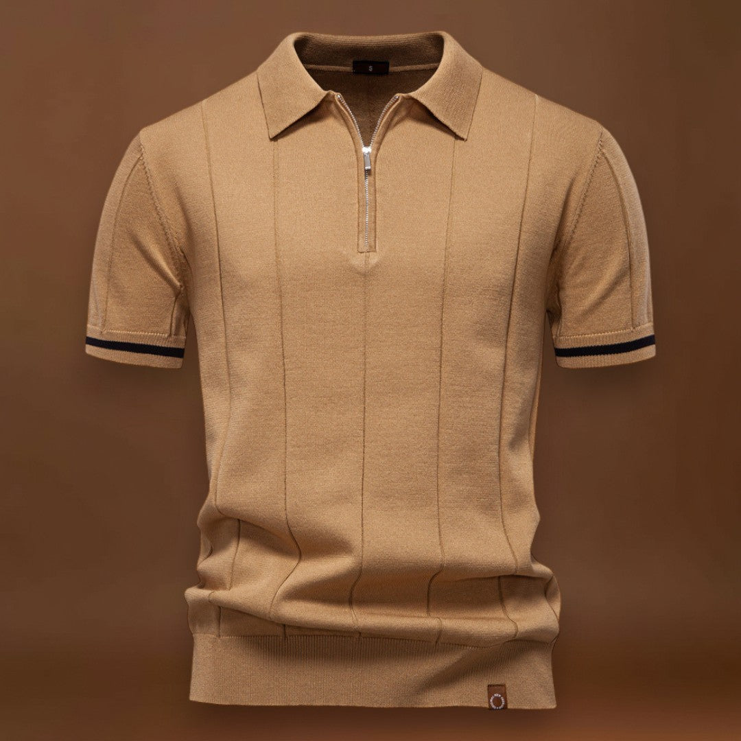 Polo de Meio Zíper – Textura Vertical e Fácil de Vestir