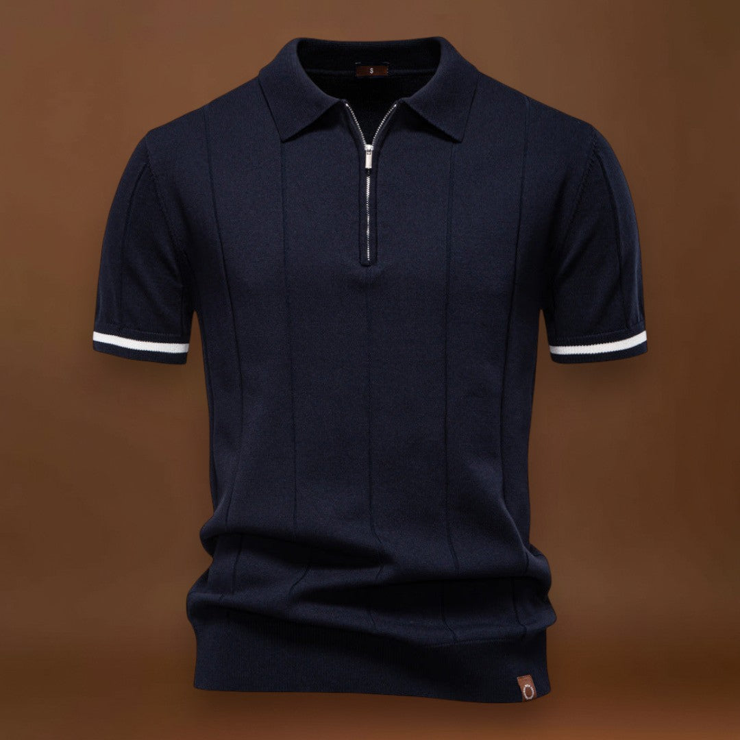 Polo de Meio Zíper – Textura Vertical e Fácil de Vestir