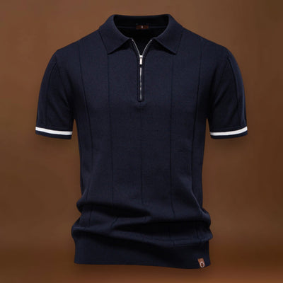 Polo de Meio Zíper – Textura Vertical e Fácil de Vestir