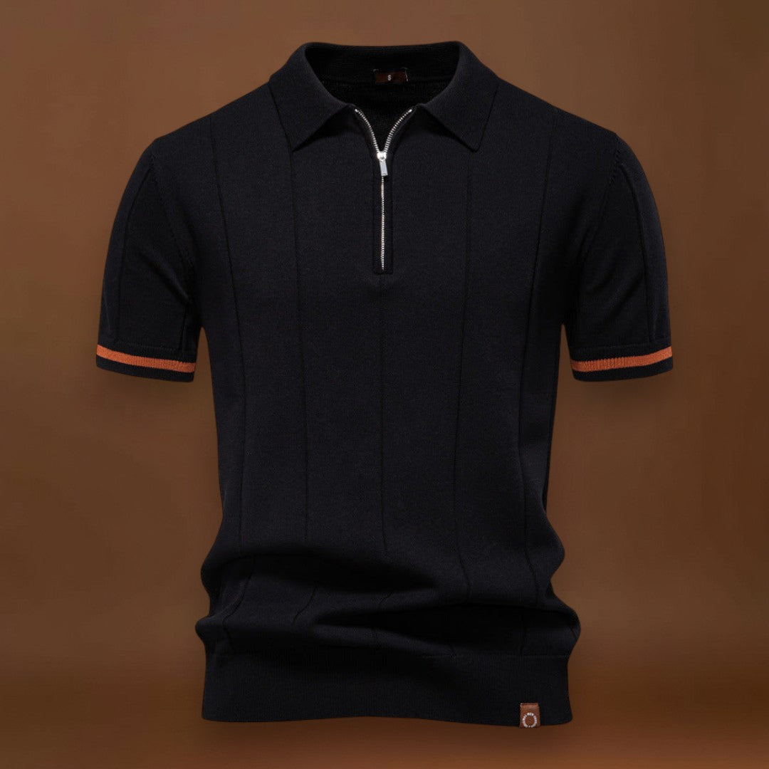 Polo de Meio Zíper – Textura Vertical e Fácil de Vestir