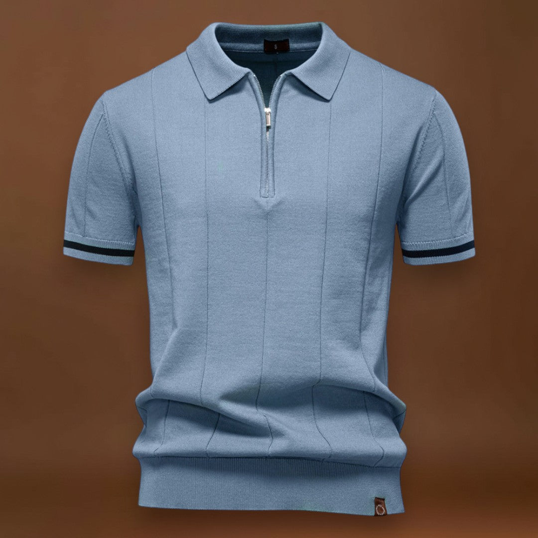 Polo de Meio Zíper – Textura Vertical e Fácil de Vestir