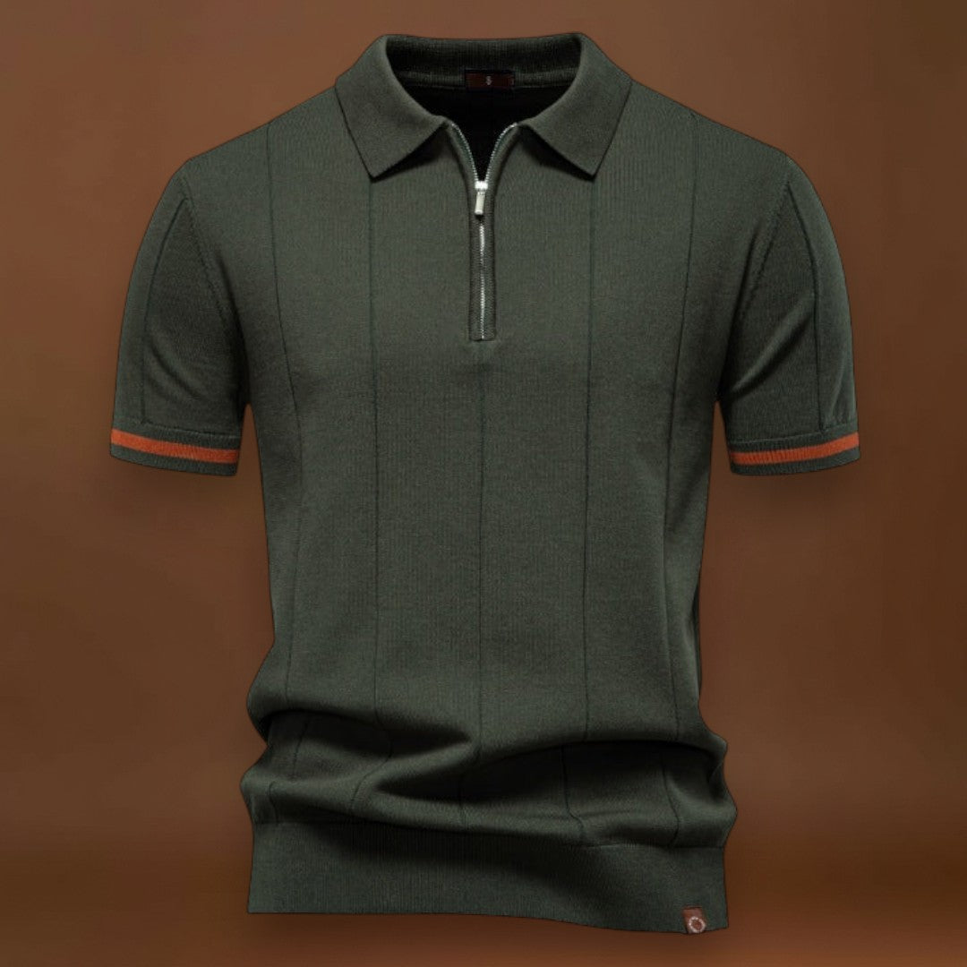 Polo de Meio Zíper – Textura Vertical e Fácil de Vestir