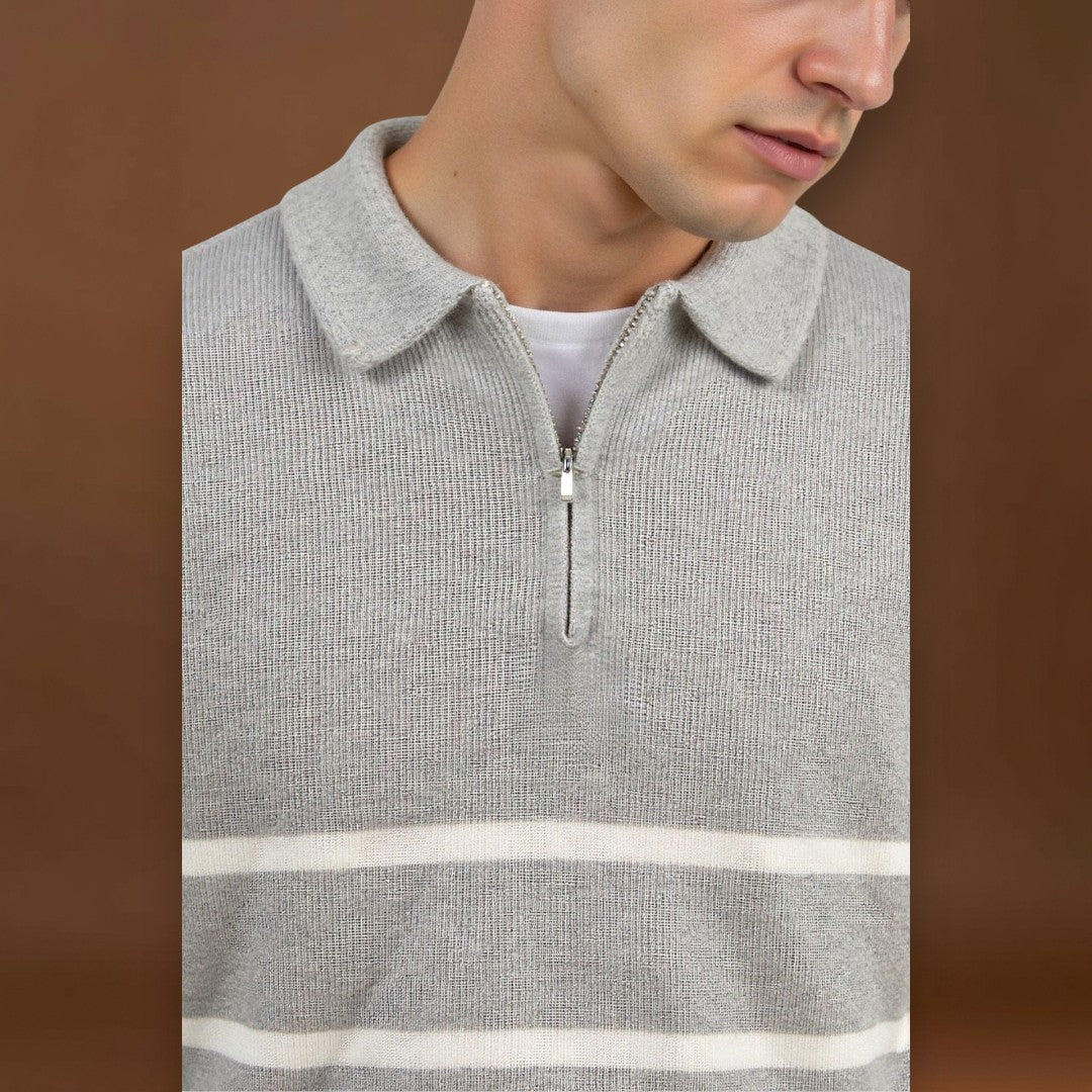 Constantino | Sweater Meio Zíper Listrado Polivalente