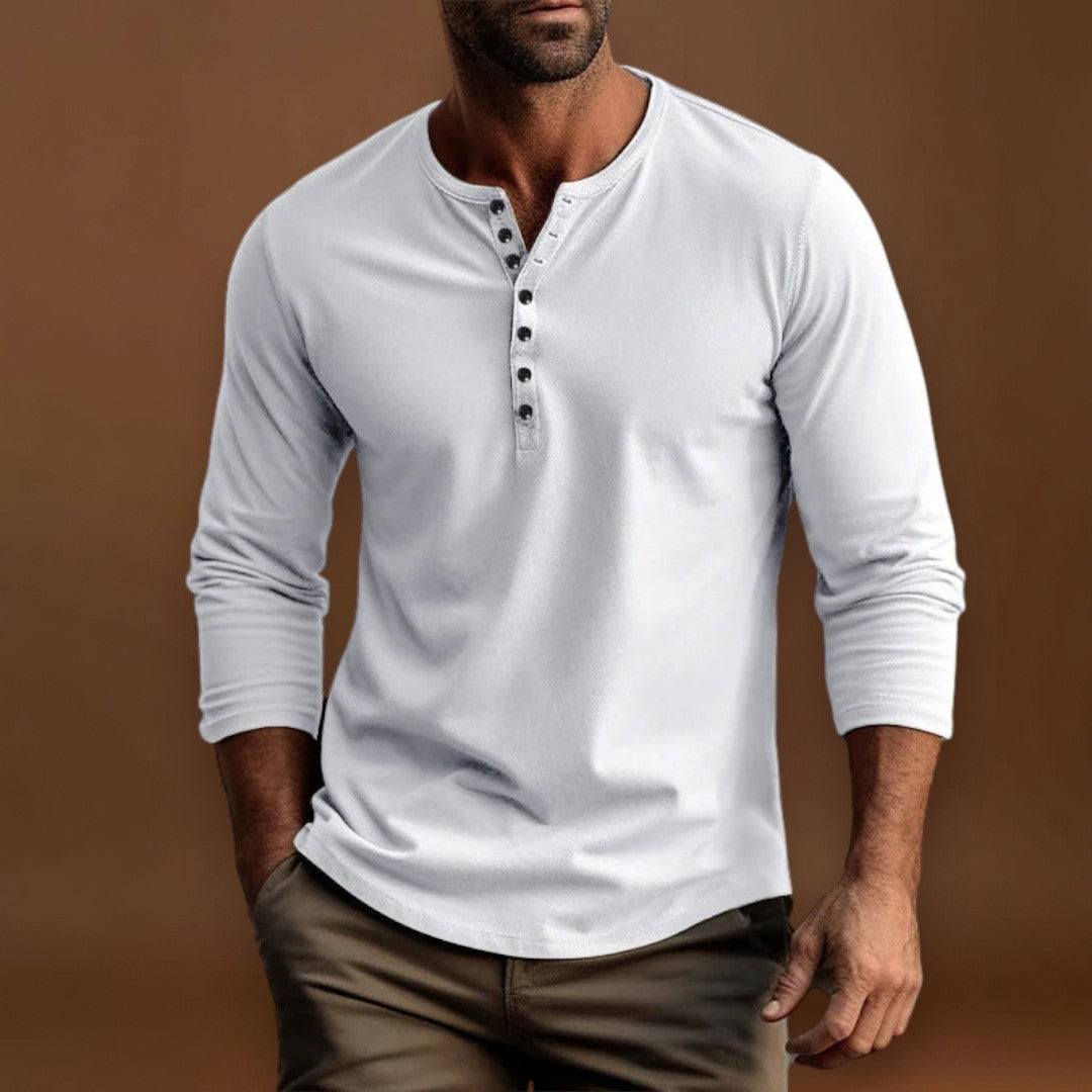 Camisa Henley - Patilha de Botões e Mistura Natural Respirável
