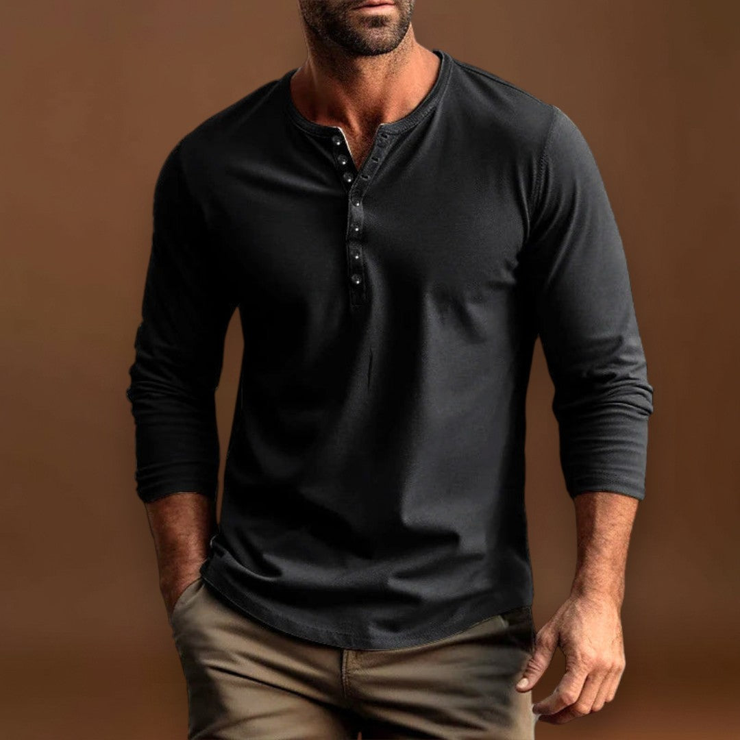 Camisa Henley - Patilha de Botões e Mistura Natural Respirável