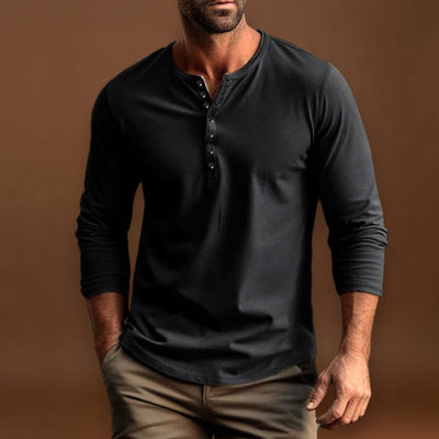 Camisa Henley - Patilha de Botões e Mistura Natural Respirável