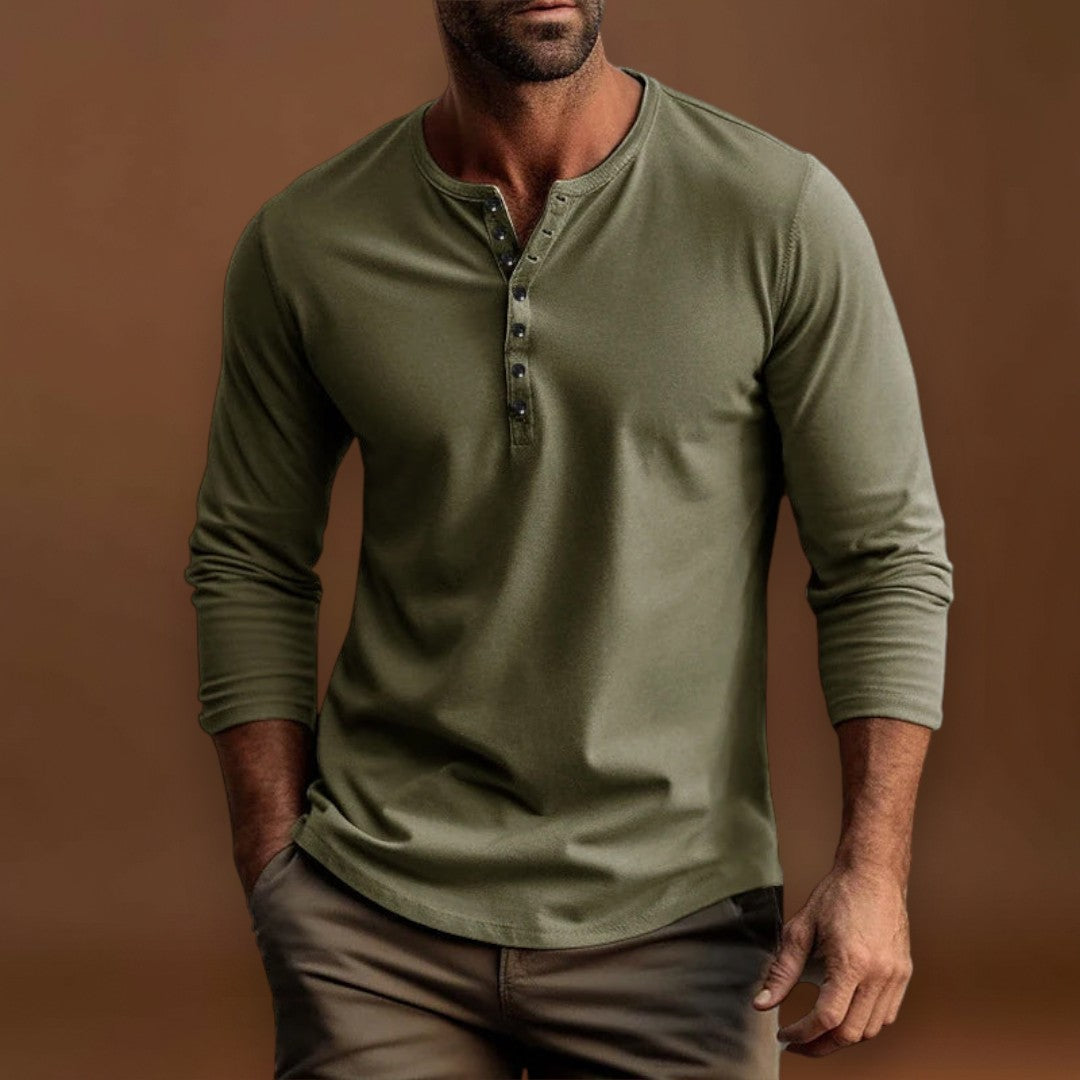 Camisa Henley - Patilha de Botões e Mistura Natural Respirável