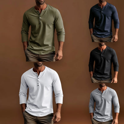 Camisa Henley - Patilha de Botões e Mistura Natural Respirável