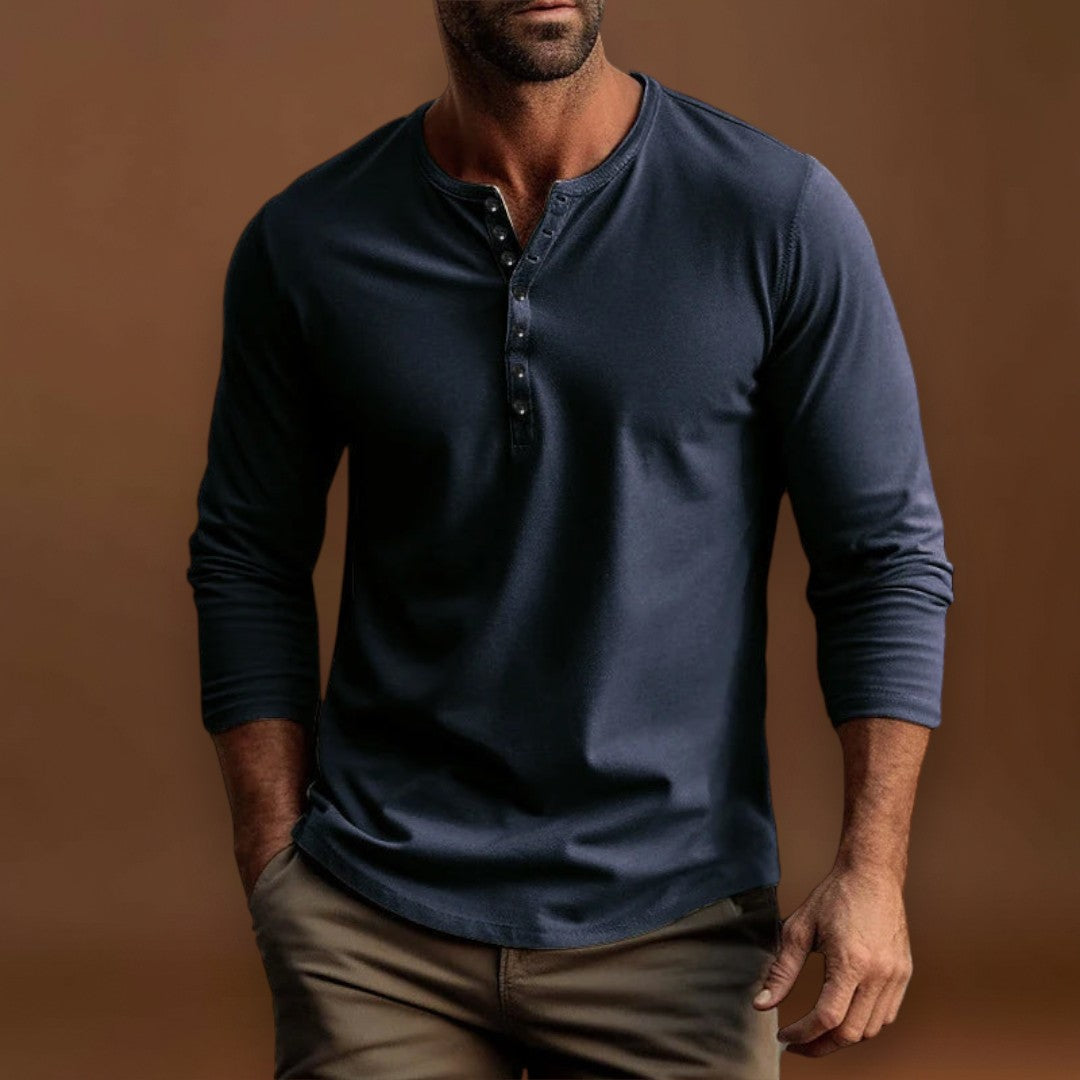 Camisa Henley - Patilha de Botões e Mistura Natural Respirável