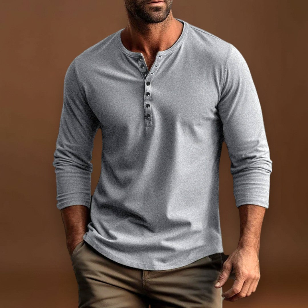 Camisa Henley - Patilha de Botões e Mistura Natural Respirável