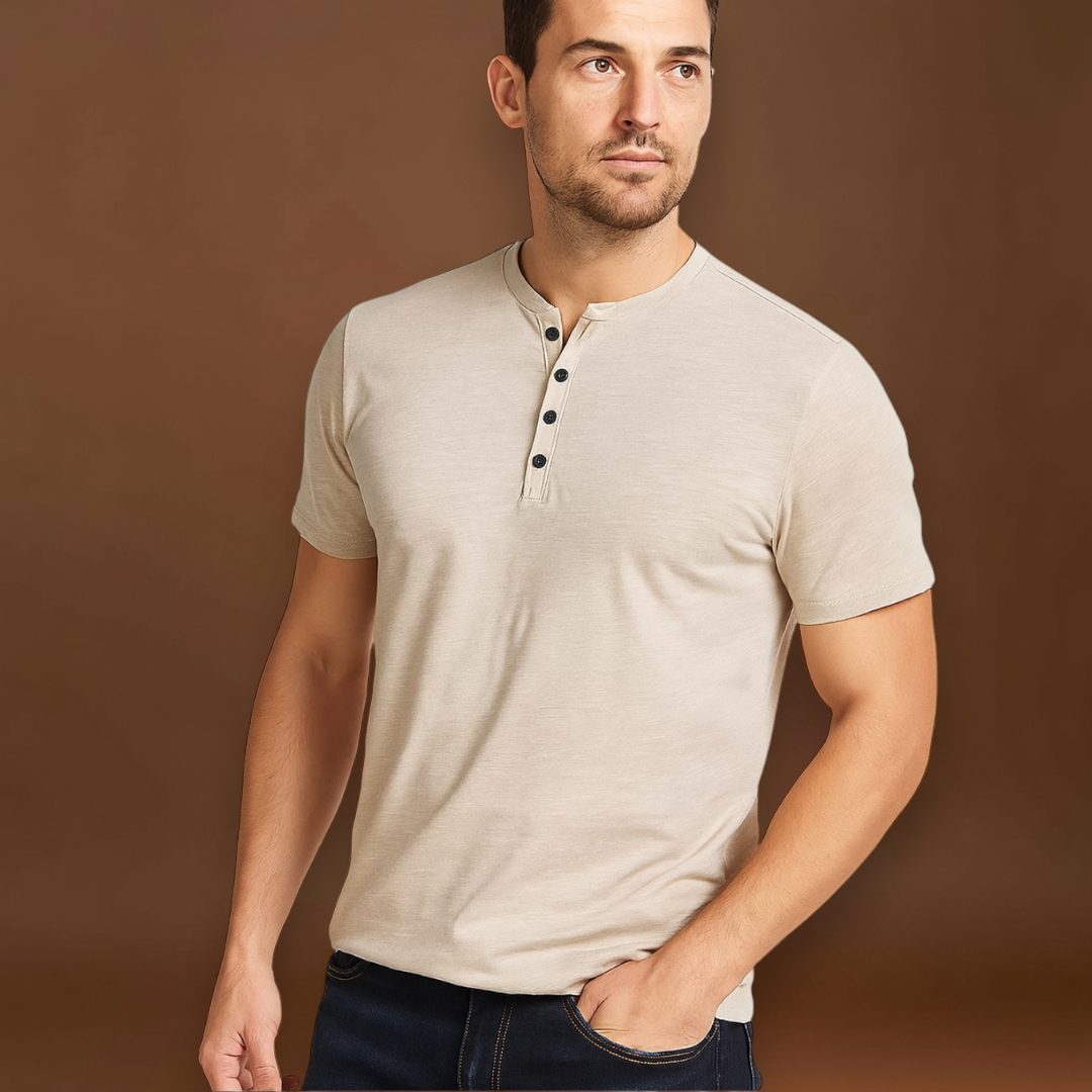 Camisa Henley – Gola com Botões & Camadas Inferiores Planas