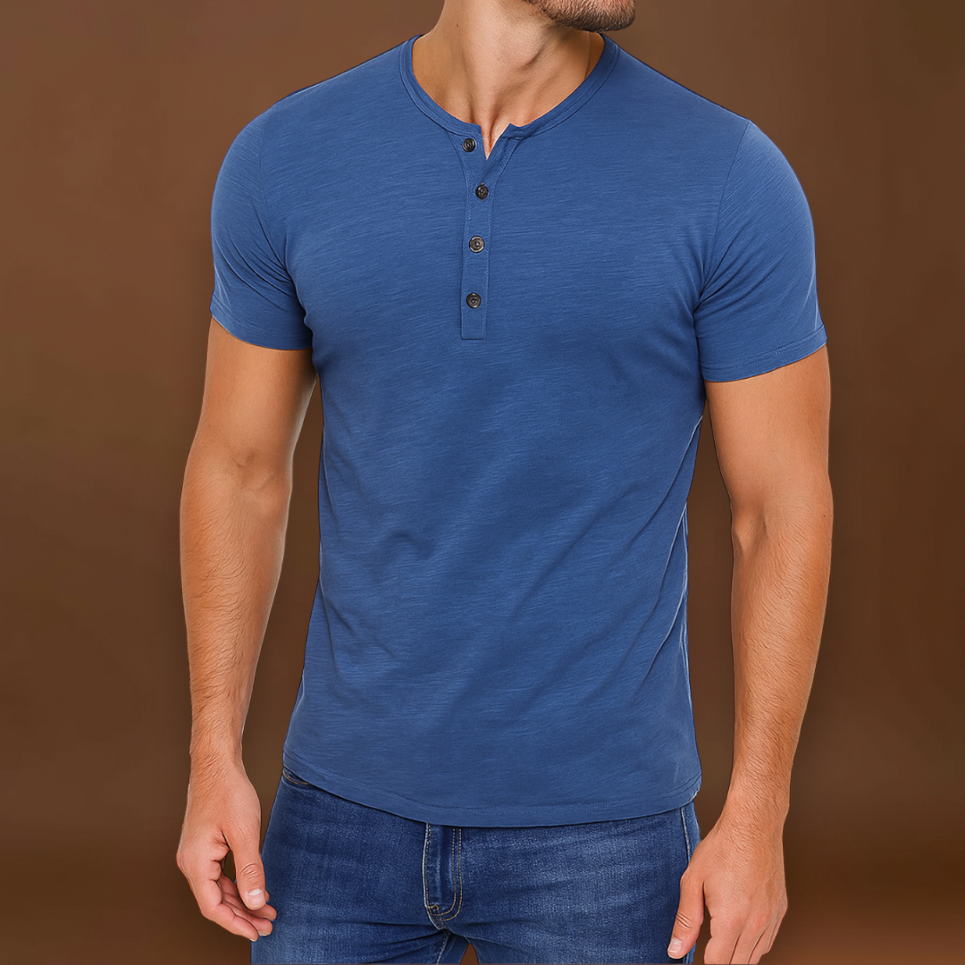 Camisa Henley – Gola com Botões & Camadas Inferiores Planas