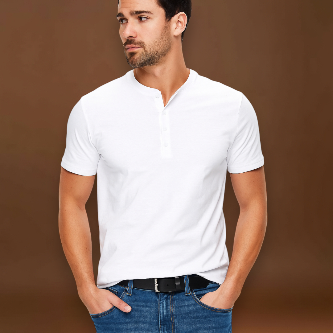 Camisa Henley – Gola com Botões & Camadas Inferiores Planas