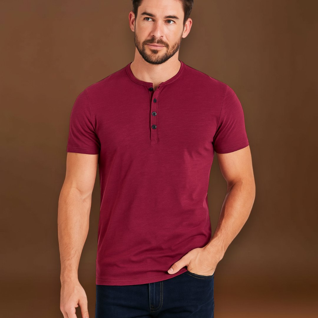 Camisa Henley – Gola com Botões & Camadas Inferiores Planas