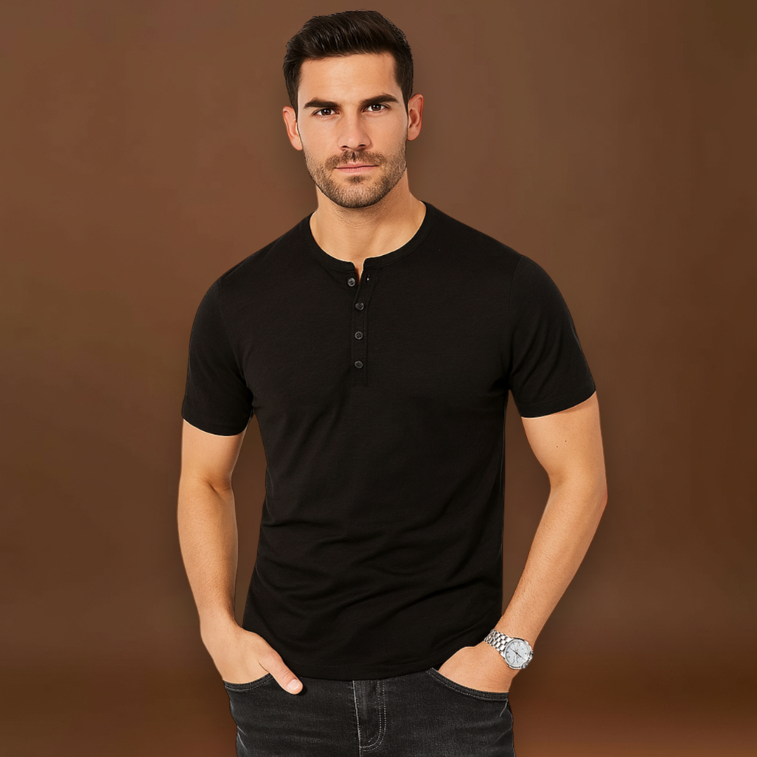 Camisa Henley – Gola com Botões & Camadas Inferiores Planas