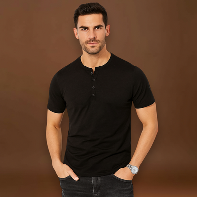 Camisa Henley – Gola com Botões & Camadas Inferiores Planas