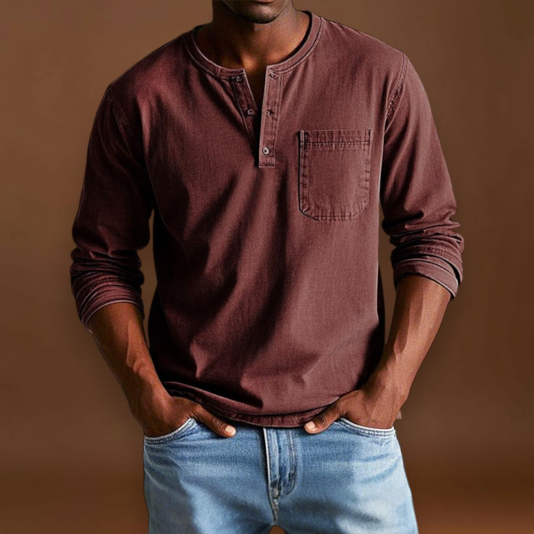 Camisa Henley - Com Pala de Botões Curta e Corte Ajustado