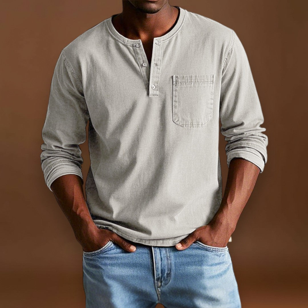 Camisa Henley - Com Pala de Botões Curta e Corte Ajustado