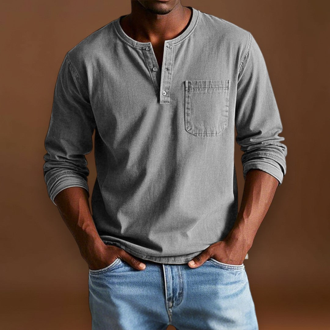 Camisa Henley - Com Pala de Botões Curta e Corte Ajustado