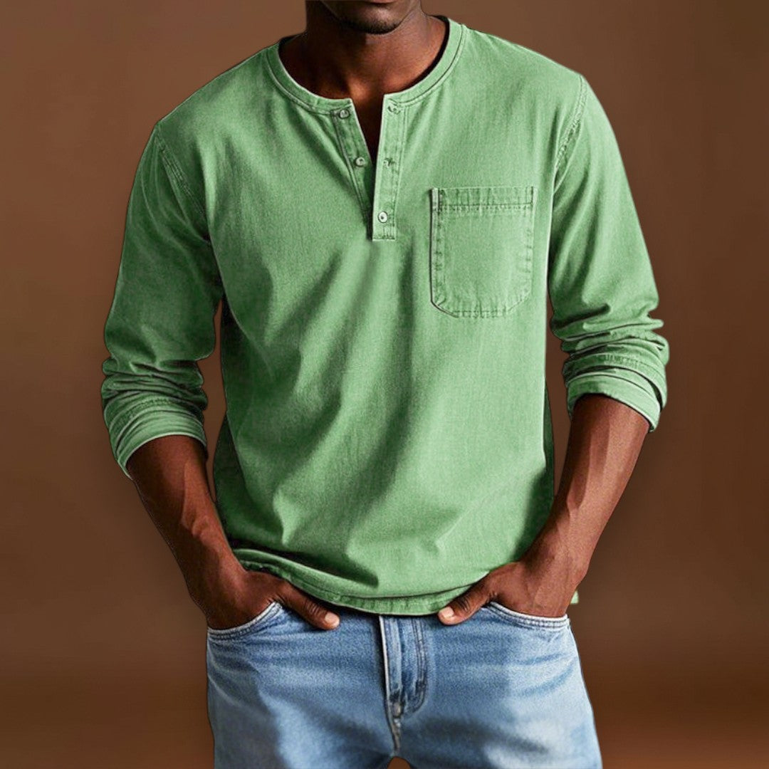 Camisa Henley - Com Pala de Botões Curta e Corte Ajustado