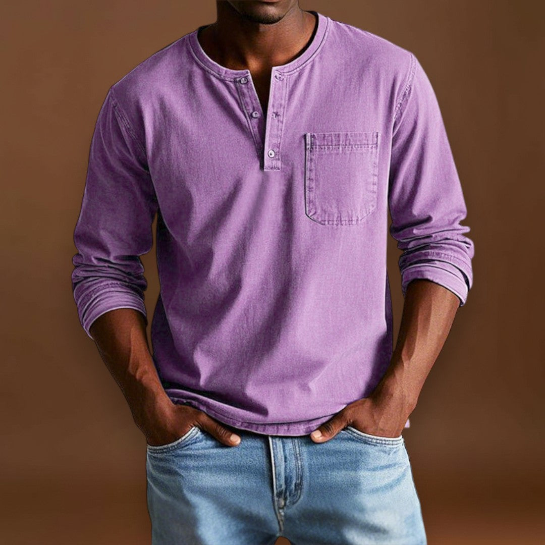 Camisa Henley - Com Pala de Botões Curta e Corte Ajustado