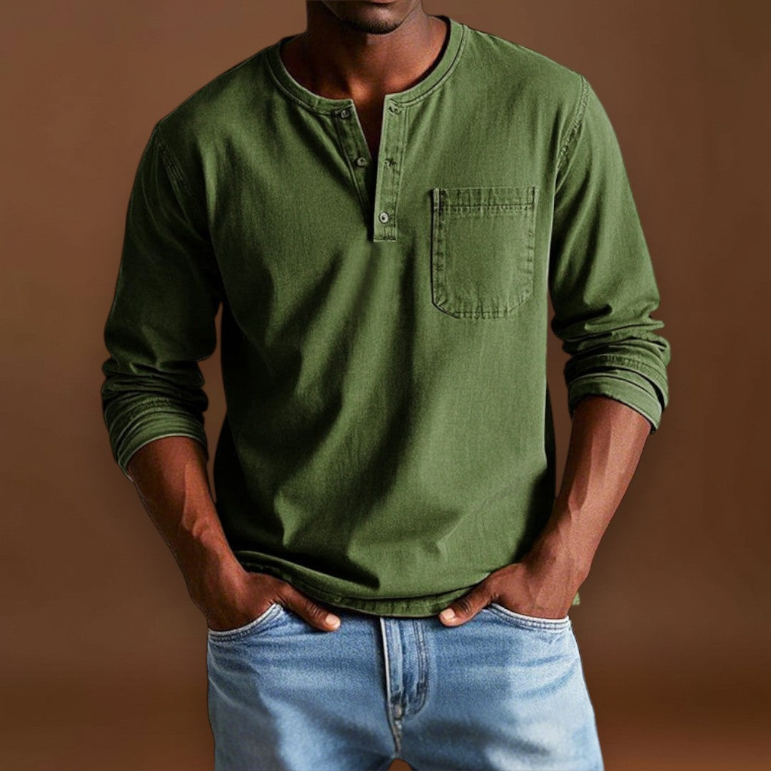 Camisa Henley - Com Pala de Botões Curta e Corte Ajustado