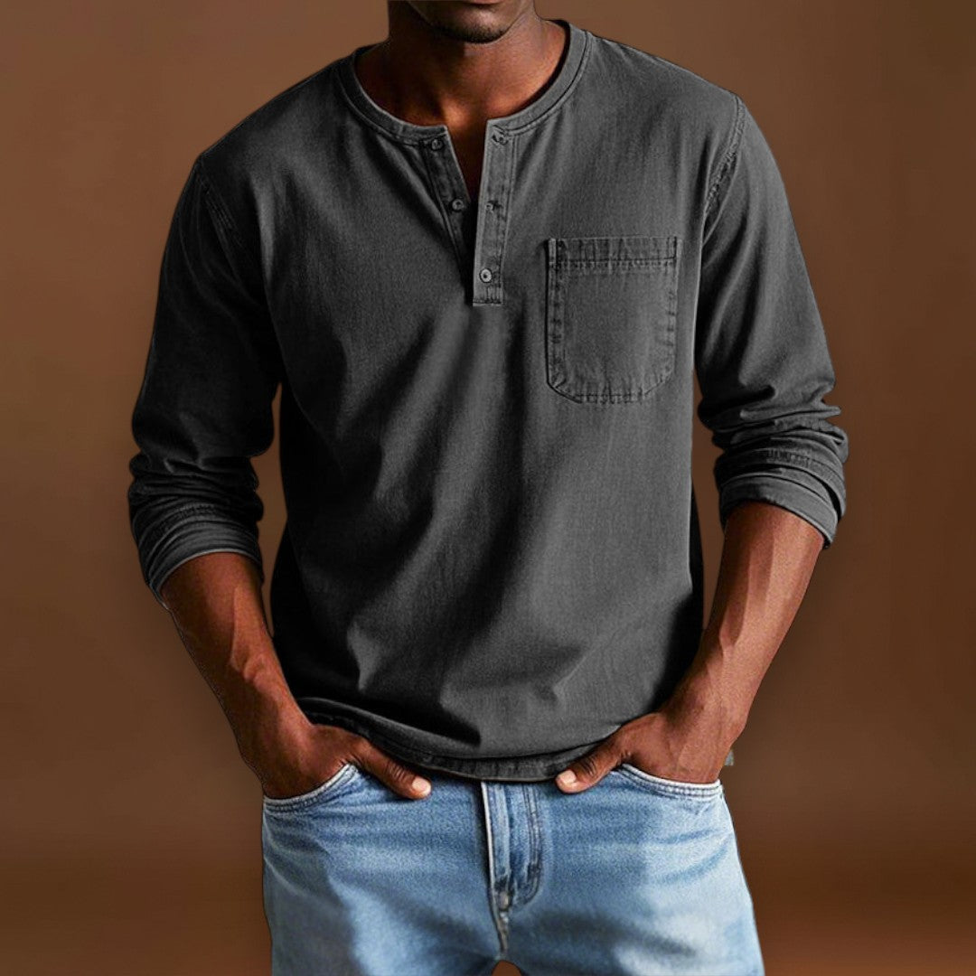 Camisa Henley - Com Pala de Botões Curta e Corte Ajustado