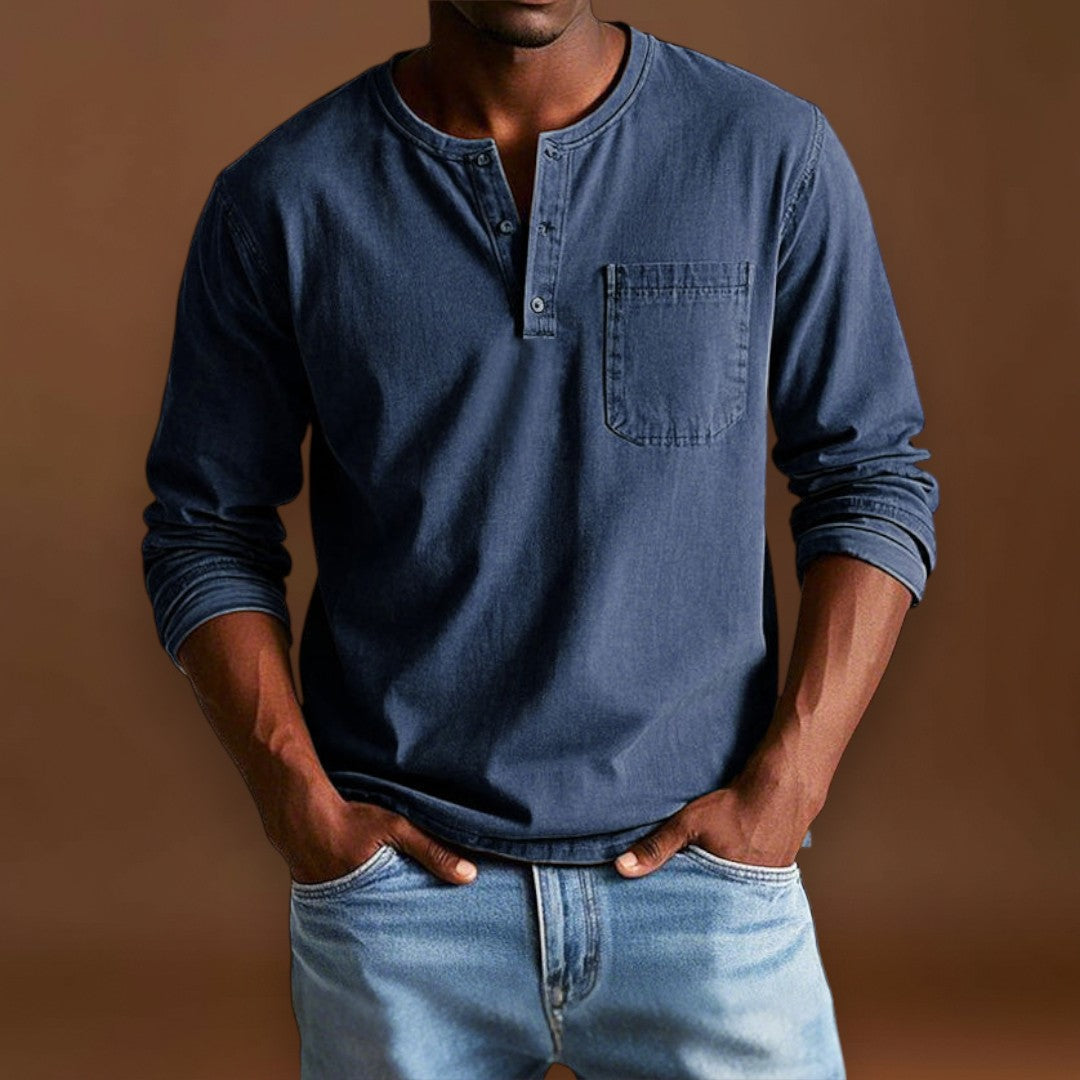 Camisa Henley - Com Pala de Botões Curta e Corte Ajustado