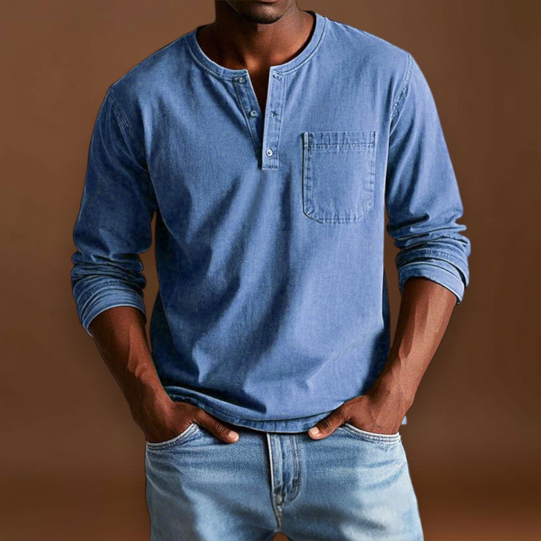 Camisa Henley - Com Pala de Botões Curta e Corte Ajustado