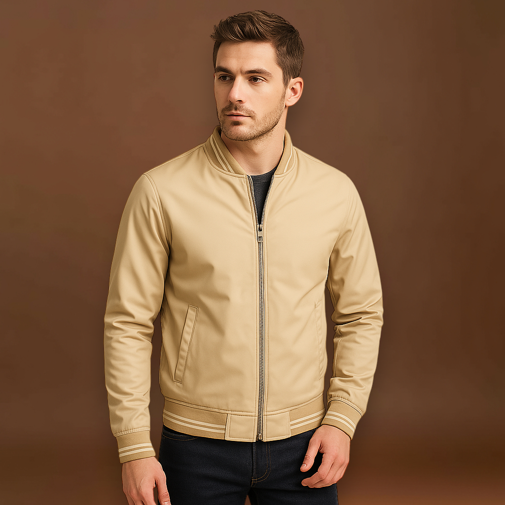 Casaco - Mistura de Poliéster com Gola Canelada e Camadas Fáceis