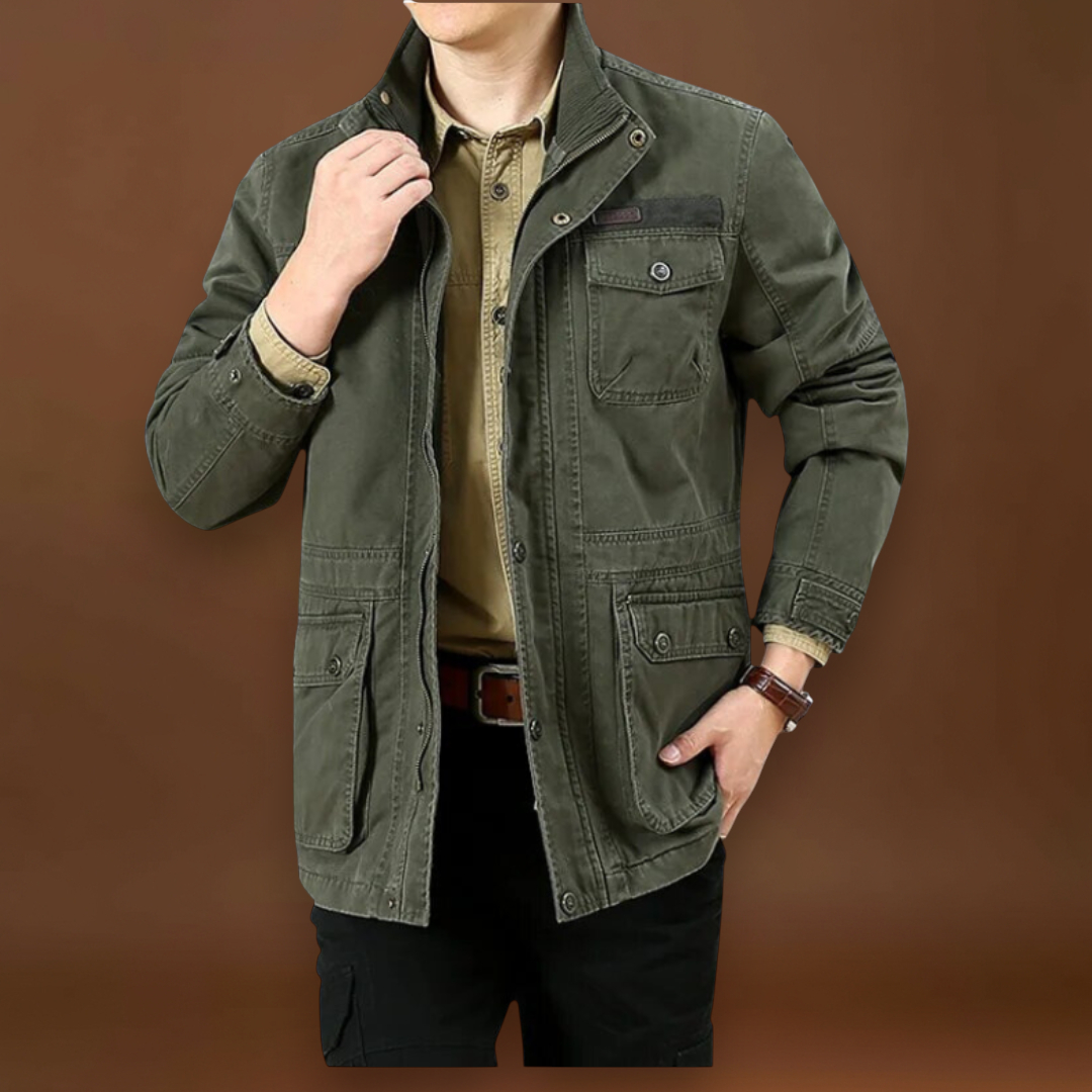 Casaco - Gola Alta, Layout de Múltiplos Bolsos e Construção Durável