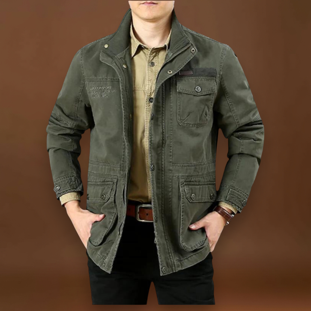 Casaco - Gola Alta, Layout de Múltiplos Bolsos e Construção Durável