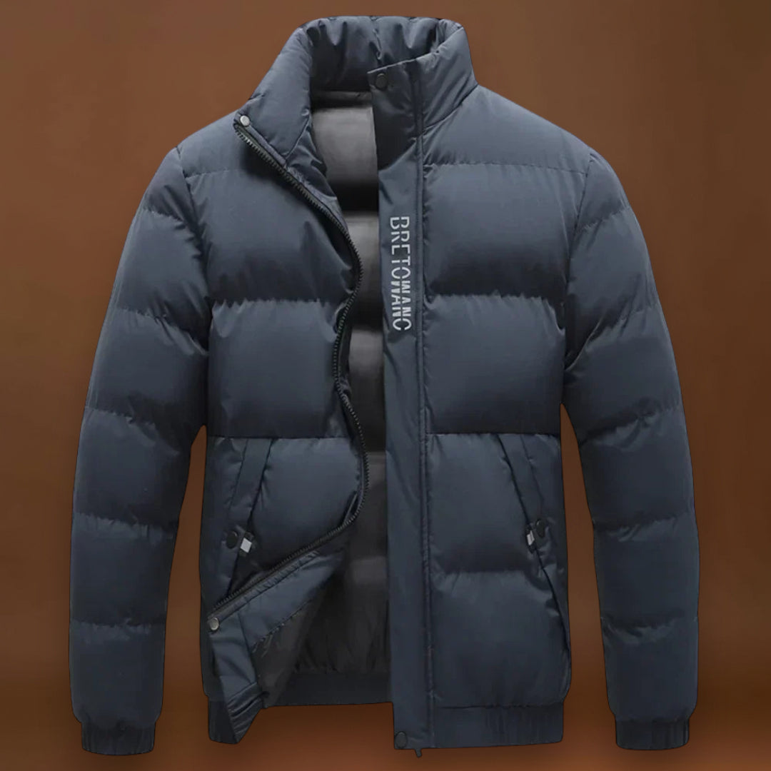 Casaco - Gola Alta e Mistura de Poliéster Resistente ao Vento