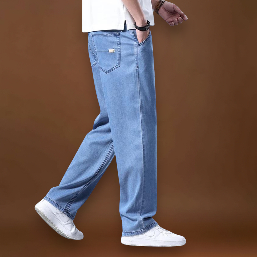 Jeans - Mistura de Denim com Cintura Baixa e Quadris Espaçosos para Movimento Livre