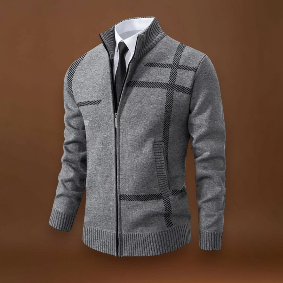 Sweater de Malha - Fecho Frontal Total e Mistura de Lã Macia