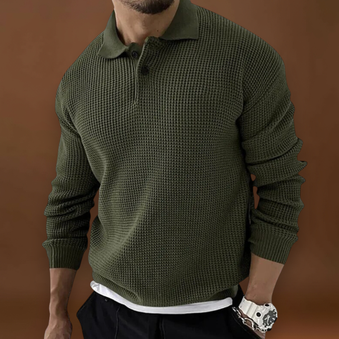 Miguel | Pulôver Pólo Tricotado Texturizado Waffle