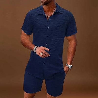 Conjunto de Loungewear - Camisa Texturizada & Calções Relaxados para Conforto