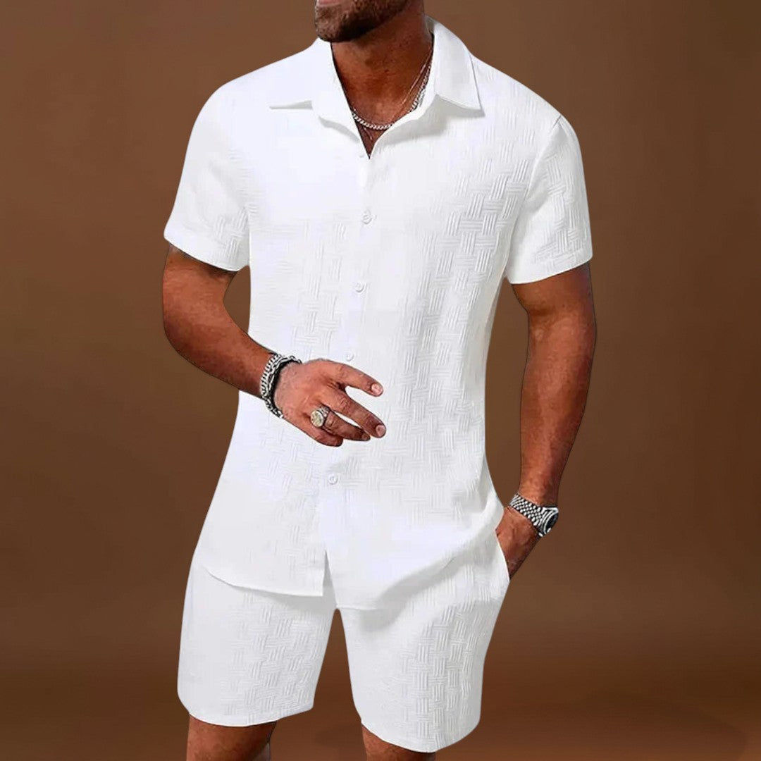 Conjunto de Loungewear - Camisa Texturizada & Calções Relaxados para Conforto