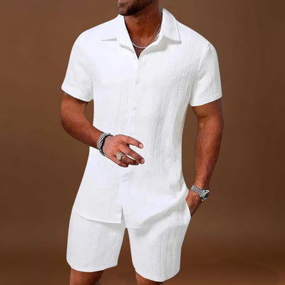 Conjunto de Loungewear - Camisa Texturizada & Calções Relaxados para Conforto