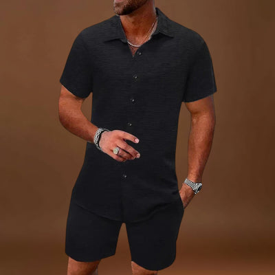 Conjunto de Loungewear - Camisa Texturizada & Calções Relaxados para Conforto