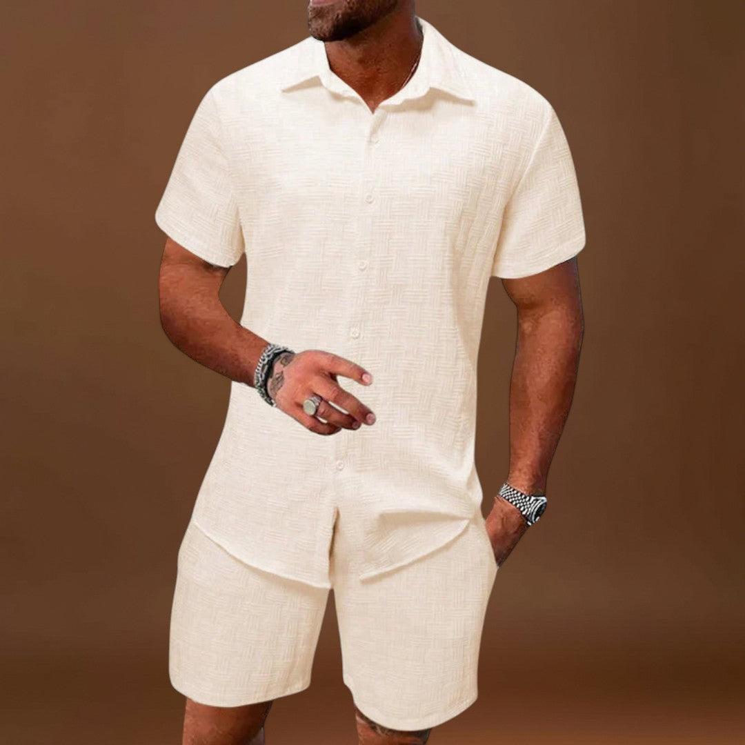 Conjunto de Loungewear - Camisa Texturizada & Calções Relaxados para Conforto