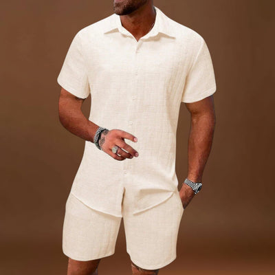 Conjunto de Loungewear - Camisa Texturizada & Calções Relaxados para Conforto