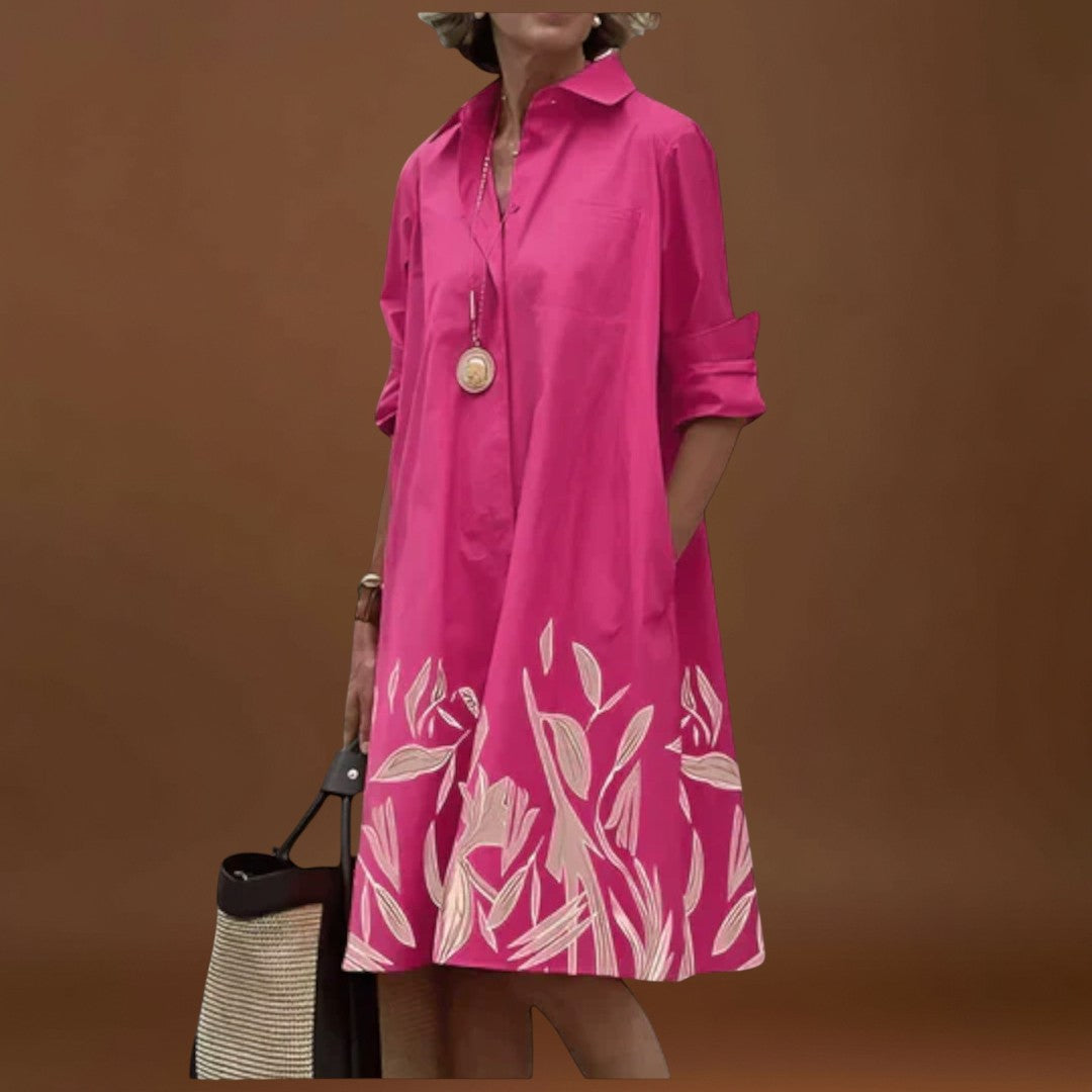 Olga - Vestido Camisa Moderno com Gola e Mangas 3/4