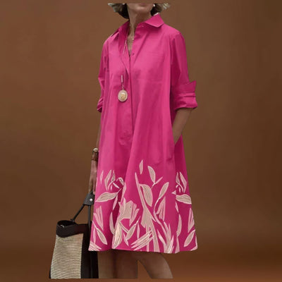 Olga - Vestido Camisa Moderno com Gola e Mangas 3/4