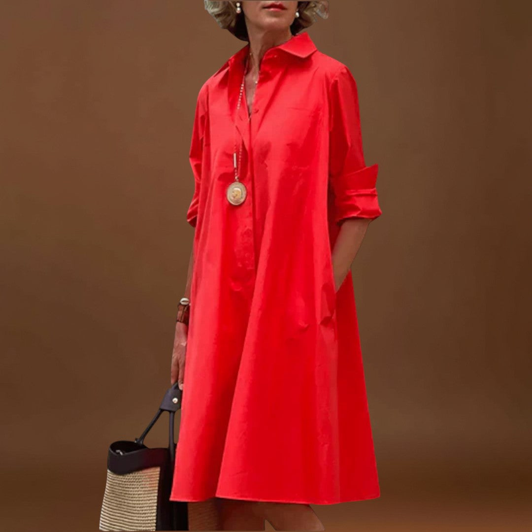 Olga - Vestido Camisa Moderno com Gola e Mangas 3/4