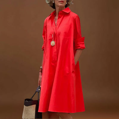 Olga - Vestido Camisa Moderno com Gola e Mangas 3/4