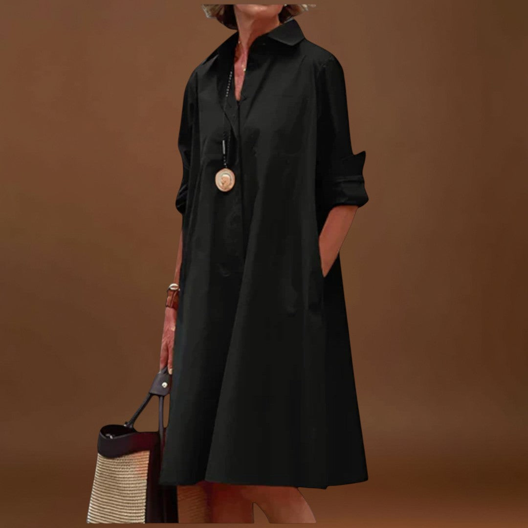 Olga - Vestido Camisa Moderno com Gola e Mangas 3/4