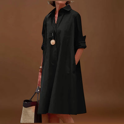 Olga - Vestido Camisa Moderno com Gola e Mangas 3/4