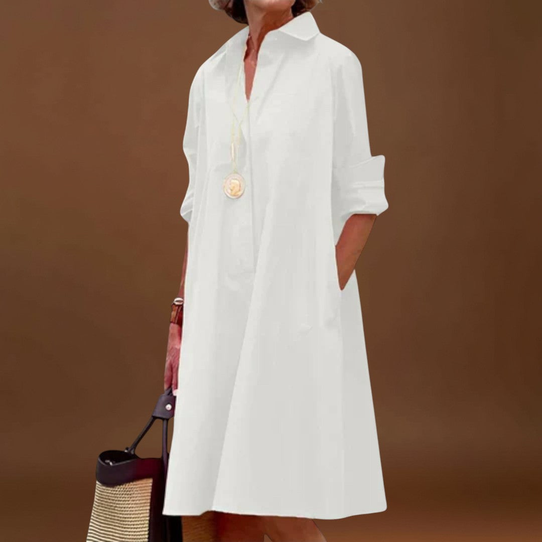 Olga - Vestido Camisa Moderno com Gola e Mangas 3/4