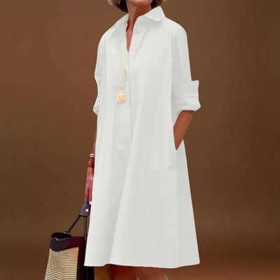 Olga - Vestido Camisa Moderno com Gola e Mangas 3/4